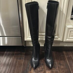 Elegant Black Leather Just Below the Knee High Boots